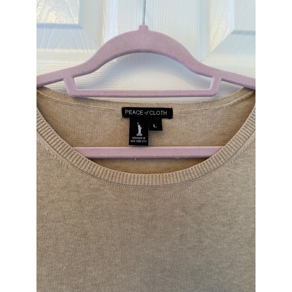 Peace of Cloth L Beige Mixed Media Sweater‎ Tunic Dress Cargo Pockets Cashmere - Picture 4 of 10